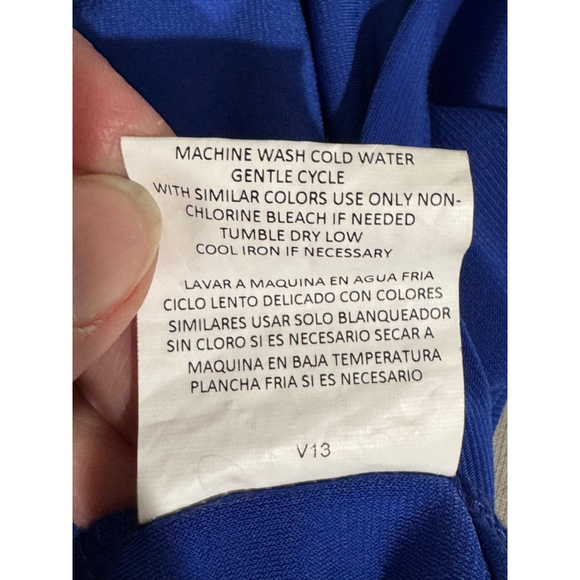 Women's AUW Blue Short Sleeve Tee with Gold Buttons side ruching, Size S - Picture 7 of 8